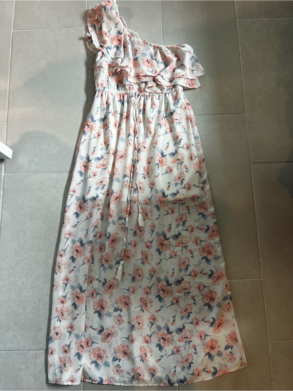 miami One-Shoulder Floral Maxi Dress - White with Pink & Blue Flowers